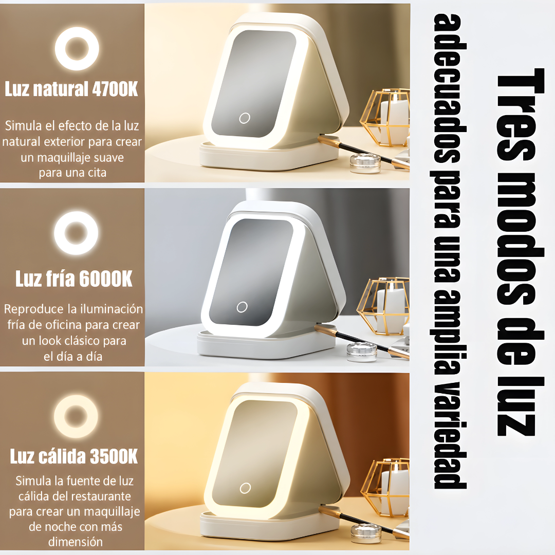 Neceser con espejo LED y 3 tonos de luz
